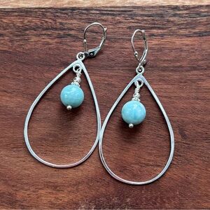Large Sterling Silver Teardrop Earrings with Blue Larimar Beads